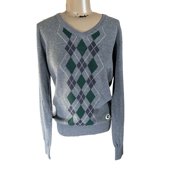 Green Bay Packers NFL Cutter And Buck Argyle Vneck Sweater Size Small - Picture 1 of 6